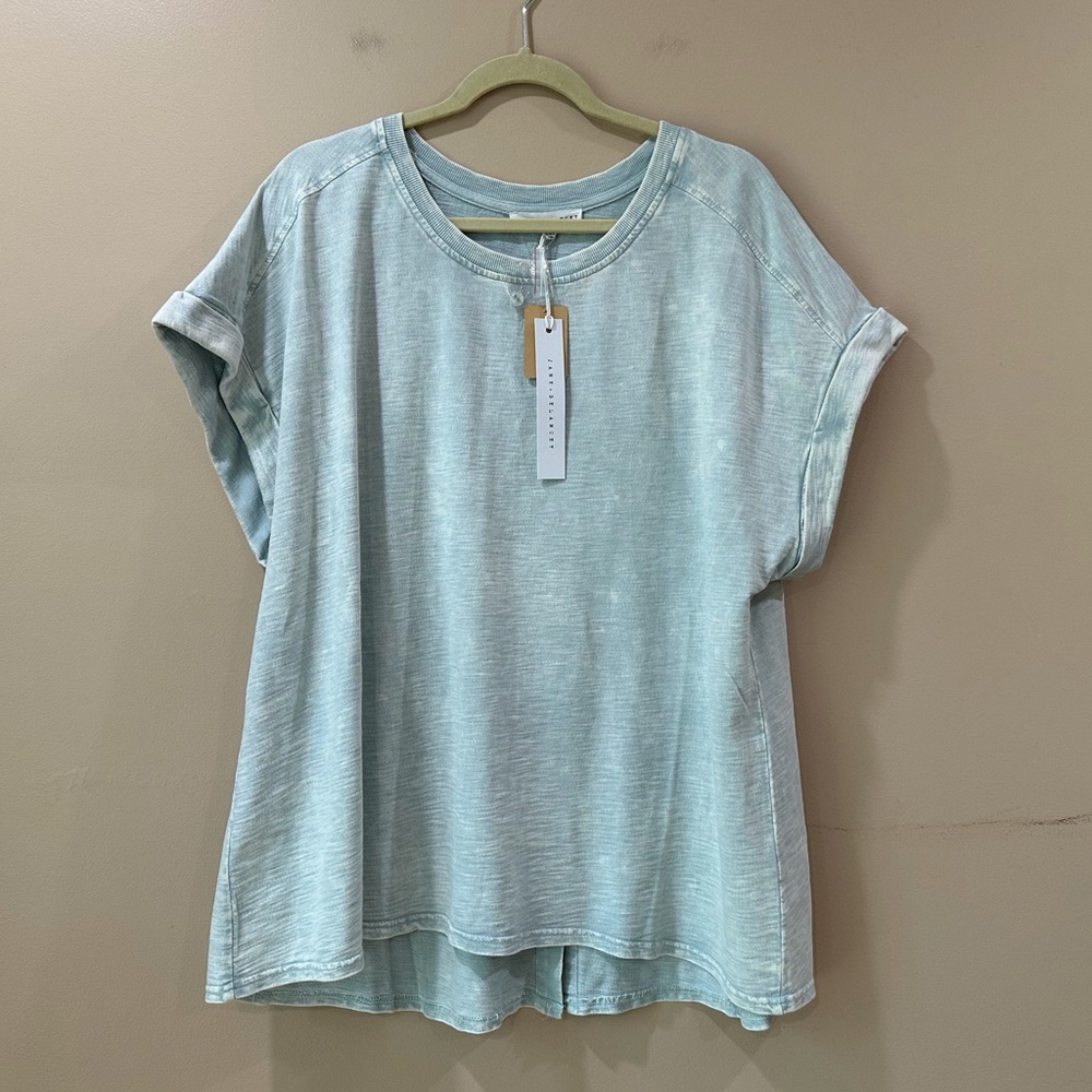 NWT Jane And Delancey blue Garment Dye Oversized Tunic Top Back Button plus 1X